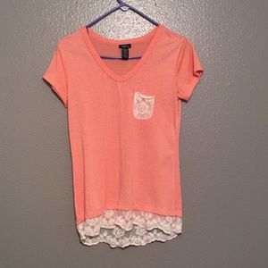 Pink Top with white lace
